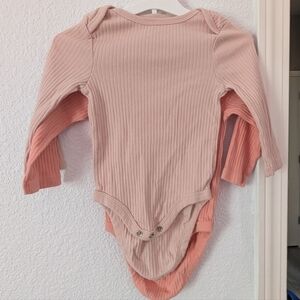 cloud island Ribbed Long-Sleeve One-Piece Bodysuits in Light Pink and Peach